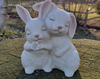 Easter Bunny - Homco "He Loves Me" 1990 - White Bunny - Easter Gift - Easter Decor - Bunny Collector - Bunny Rabbit Love - Bunny Decor