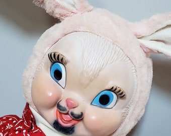 Vintage Rushton Style Chiltern Rubber Face Large Pink Bunny Plush