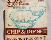 Anchor Hocking Swedish Modern Aquamarine 3 Piece Chip Dip IOB