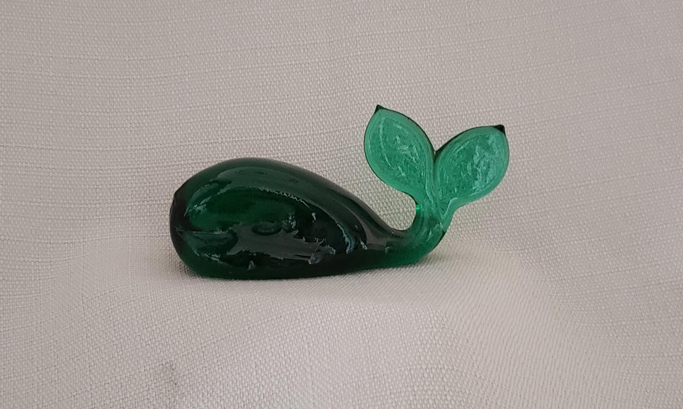 Vintage Viking Emerald Green Glass Whale for MCM Mod Retro Art