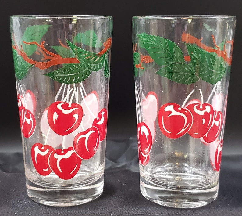 Retro Vintage Tall Cherry Juice Glasses Set of 2 Swanky Swig Etsy