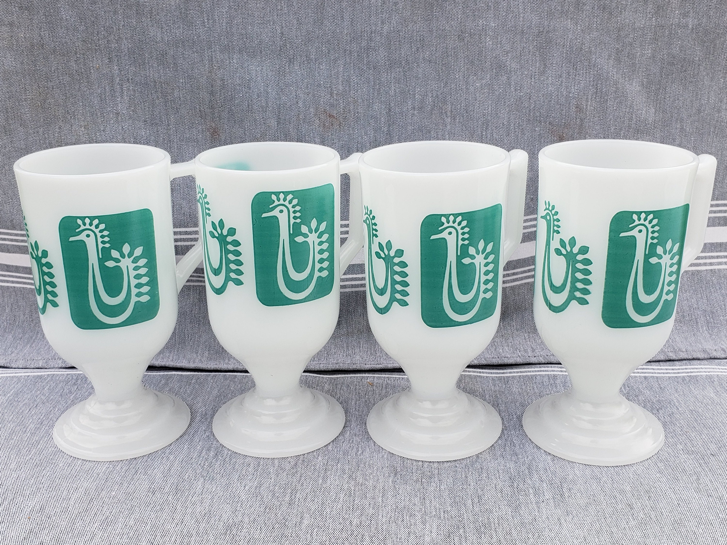 Federal Milk Glass and Turquoise Rooster Coffee Mugs - Etsy