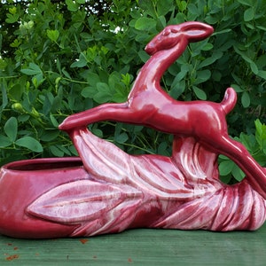 RARE MCM Retro Vintage Deer Antelope Burgundy Planter for MCM Retro Deer Collector Decor