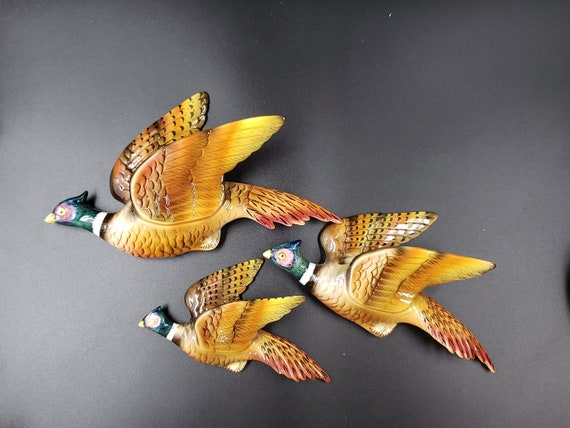 Spectacular Set of 3 Pheasant Wall Pocket Vase Japan Gift for Wall