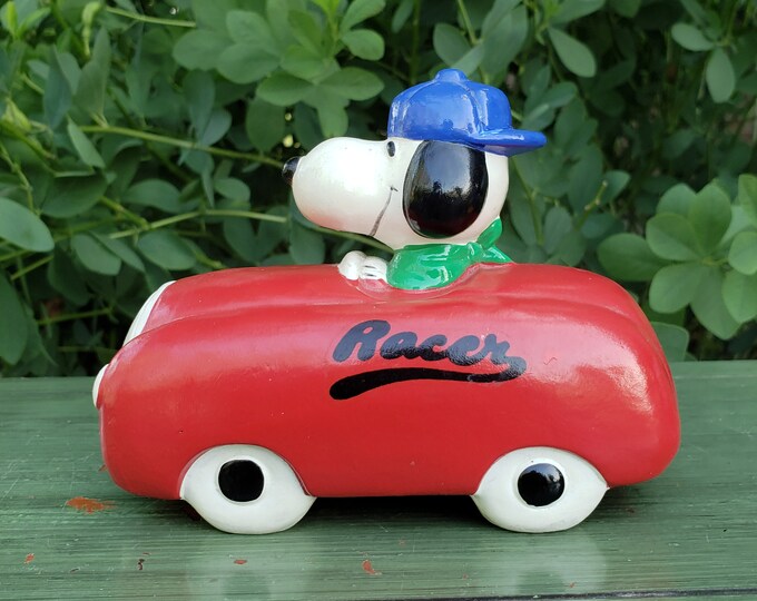 RARE Snoopy Race Car Racer Bank Gift for Race Car Driver Enthusiast ...
