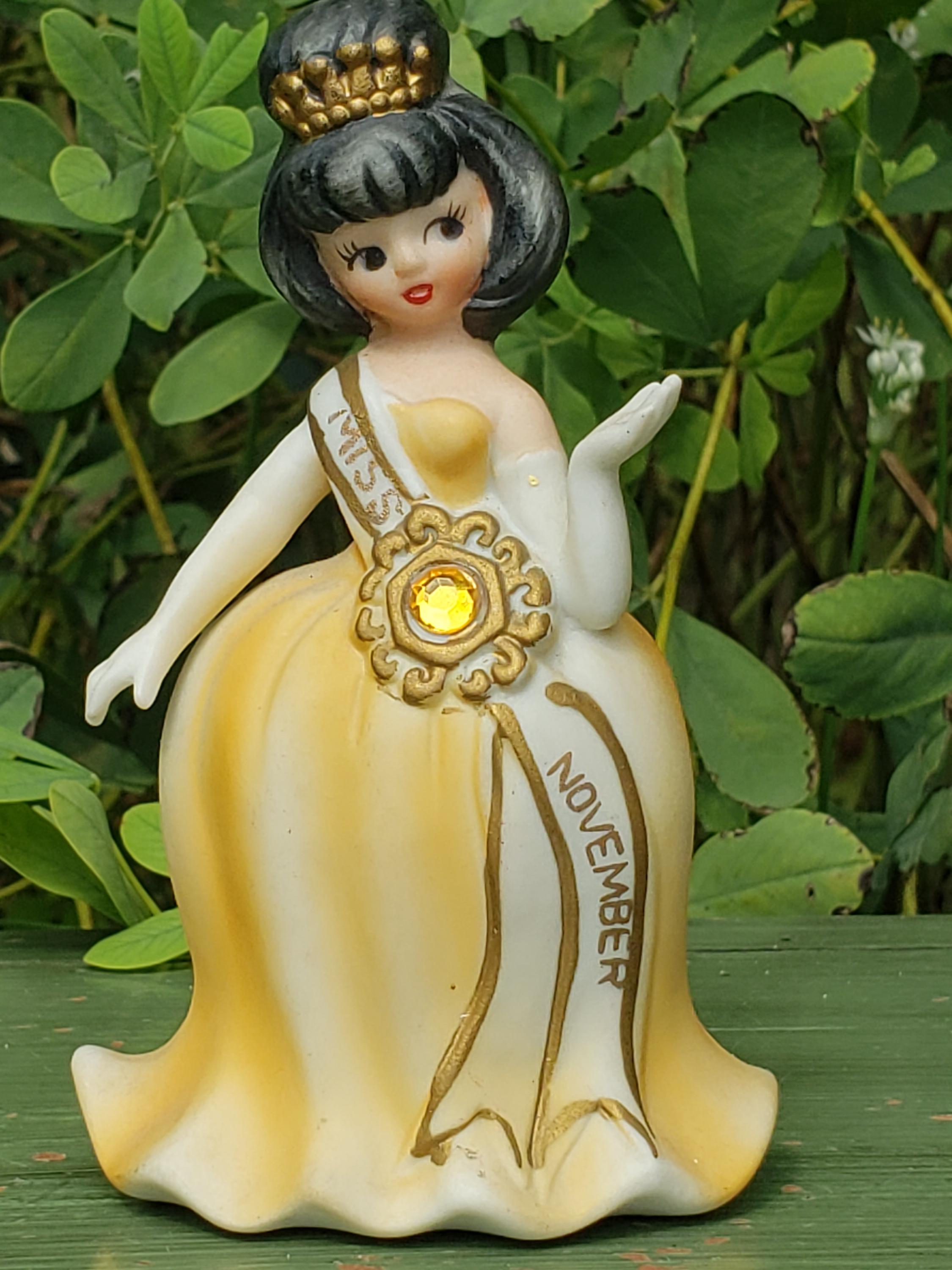 Vintage Lefton Miss November Birthday Figurine With Crown and