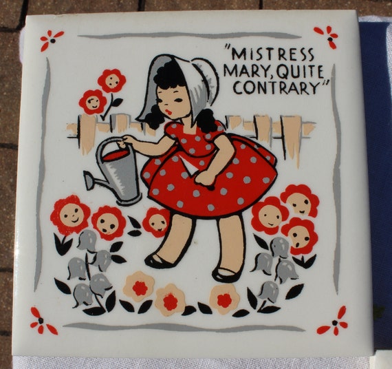 Garden Grow Mary Contrary Storage Child Room Decor Vintage Tin Box Nursery Rhyme by Horner Boy Blue Made in England GREAT CONDITION