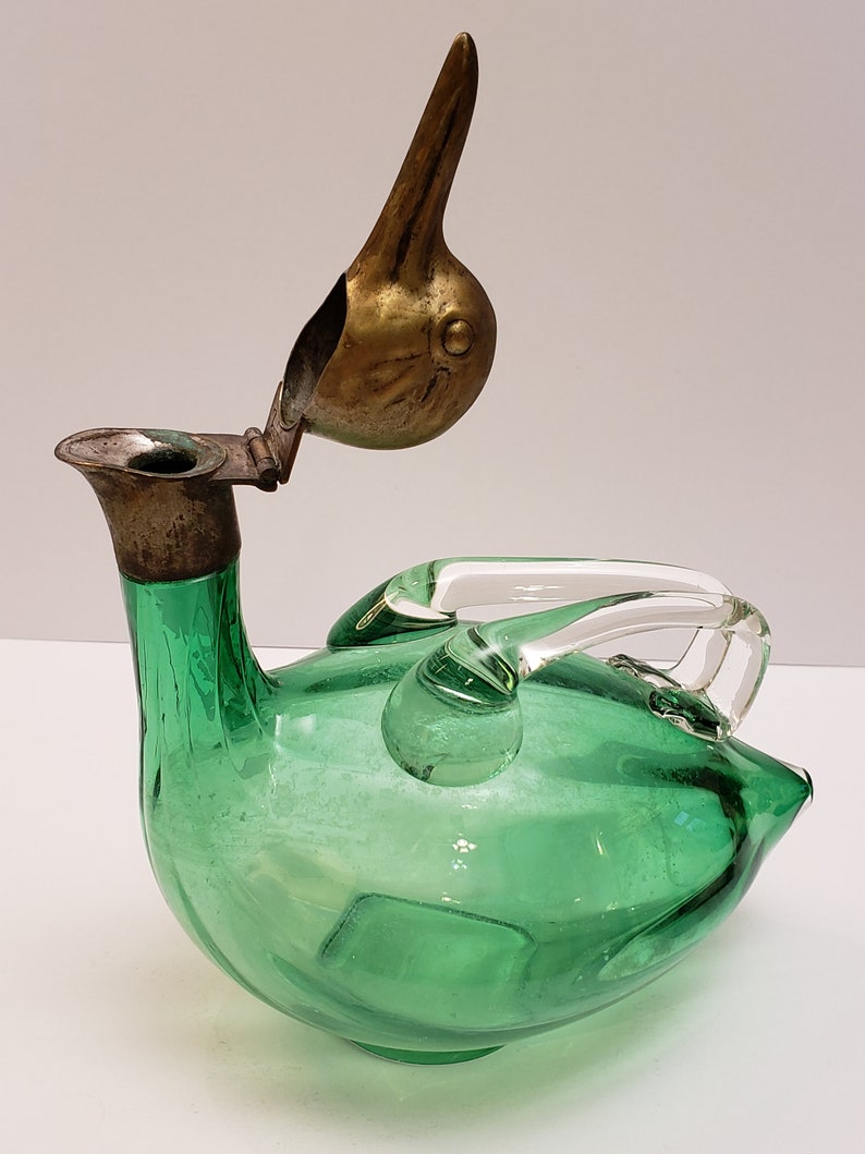 Antique Hand Blown Green Glass Duck Decanter Gift for Bar Etsy