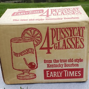 Retro Early Times Kentucky Bourbon The Pussycat Footed Promotional Glassware Gift for Rare Special Retro Vintage MCM Bar Cocktail Glasses