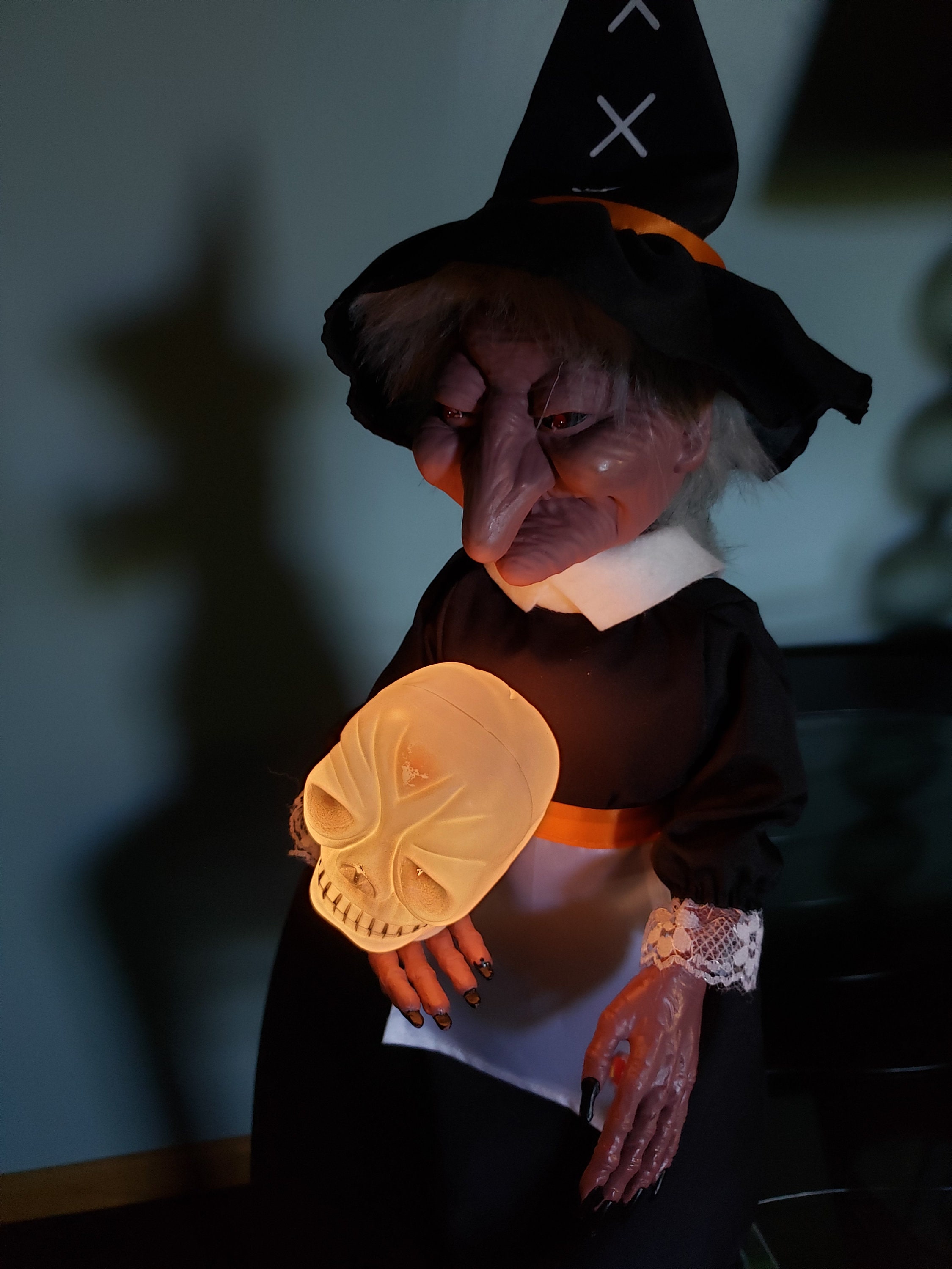 Animated Witch With Skull Motionettes of Halloween With Lighted