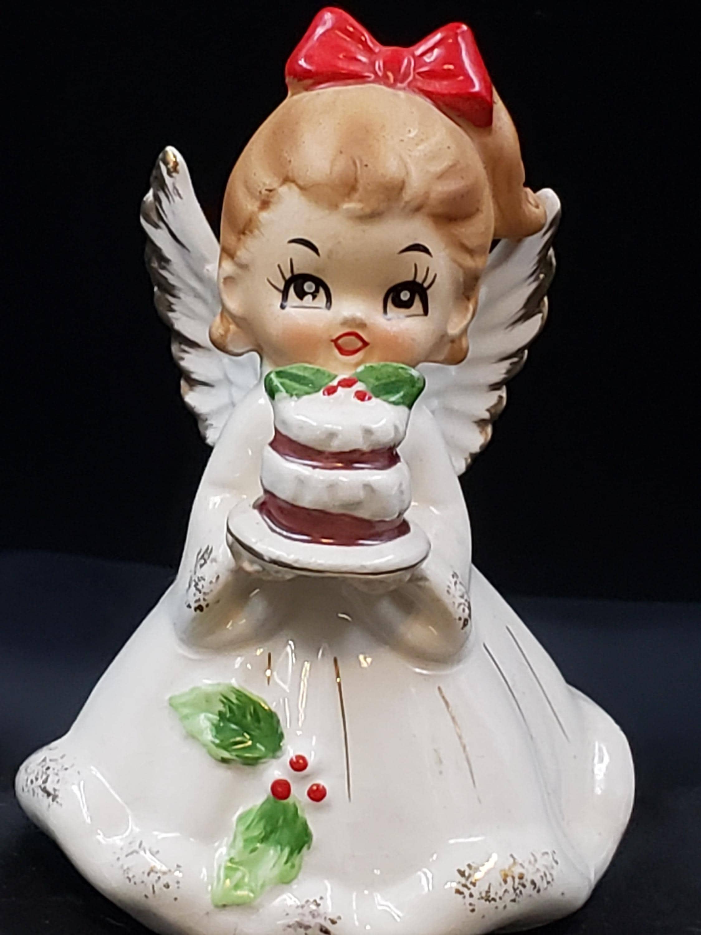 Vintage Josef Originals Christmas Angel Figurine With Cake Gift
