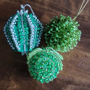Vintage Handmade Beaded Ornaments - Vintage Christmas Tree - Vintage Satin Sequined Ornaments - Classic Traditional  Vintage Holiday Decor