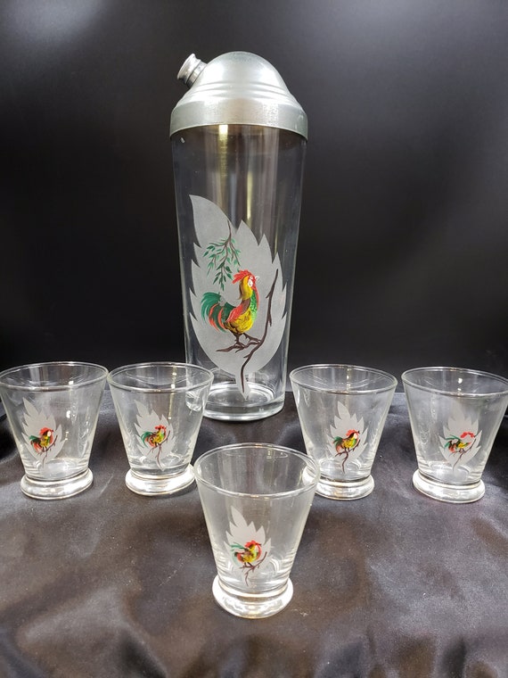 Vintage Hand Painted Rooster Glass Cocktail Shaker Set for Vintage Bar  Collectible Cocktail Shaker Shot Glasses Cockerel Art Deco Decor - Etsy