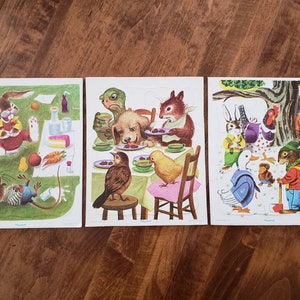 Vintage Playskool Cardboard Animal Themed Tray Puzzles Set of 3 Gift for Child Easy Learning Puzzle Early Education Collector Wall Decor