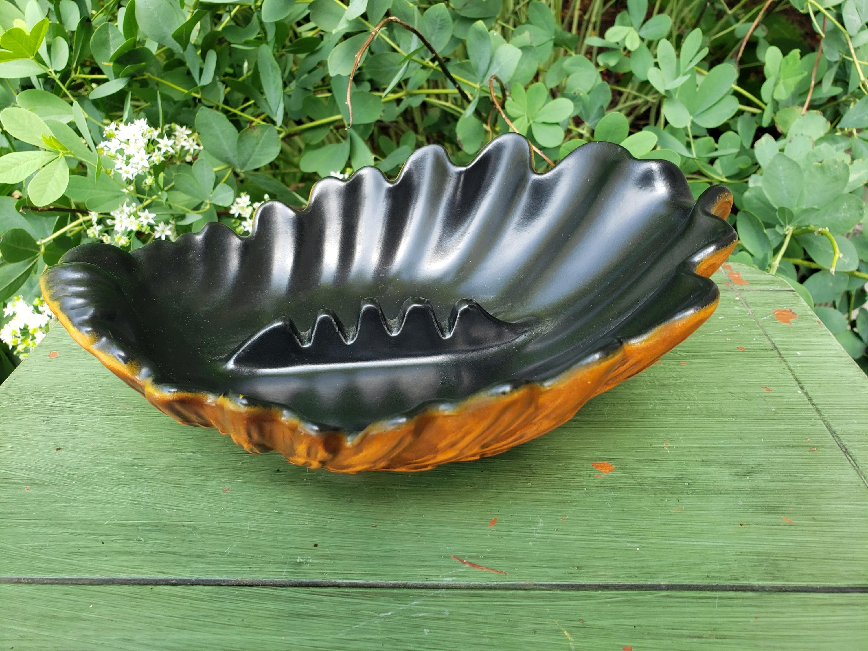 Vintage Haeger Leaf Shaped Ashtray Gift for MCM Retro Bar 1970s