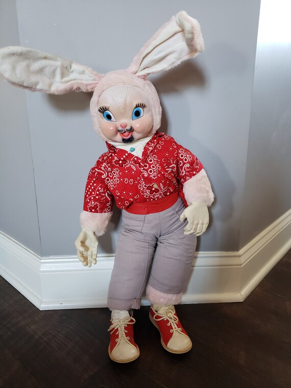 RARE Large Rubber Faced Stuffed Plush Bunny Rabbit Gift for Retro