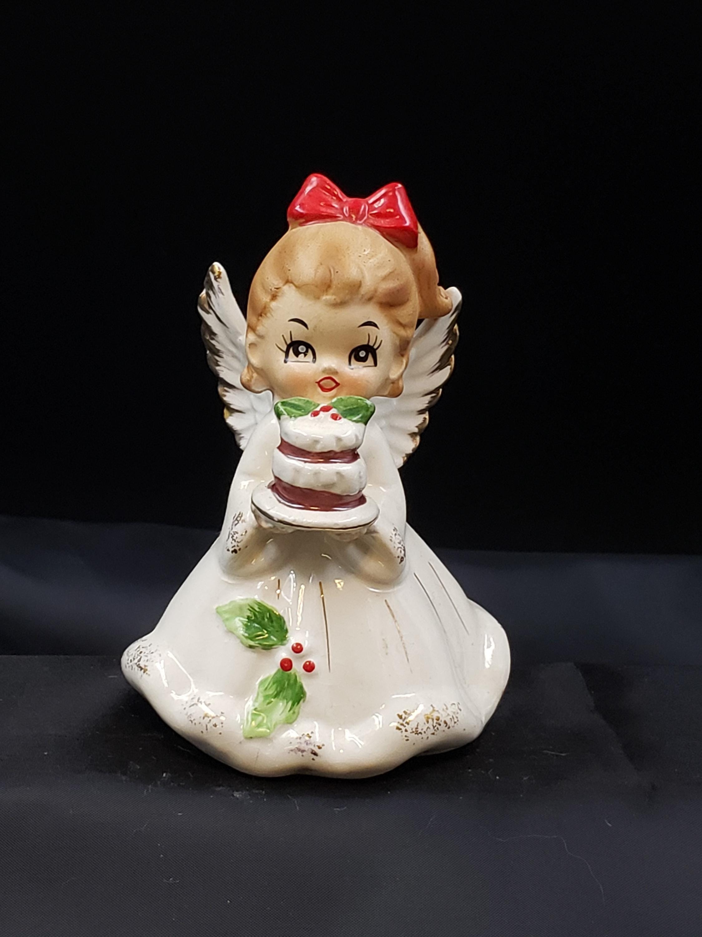 Vintage Josef Originals Christmas Angel Figurine With Cake Gift