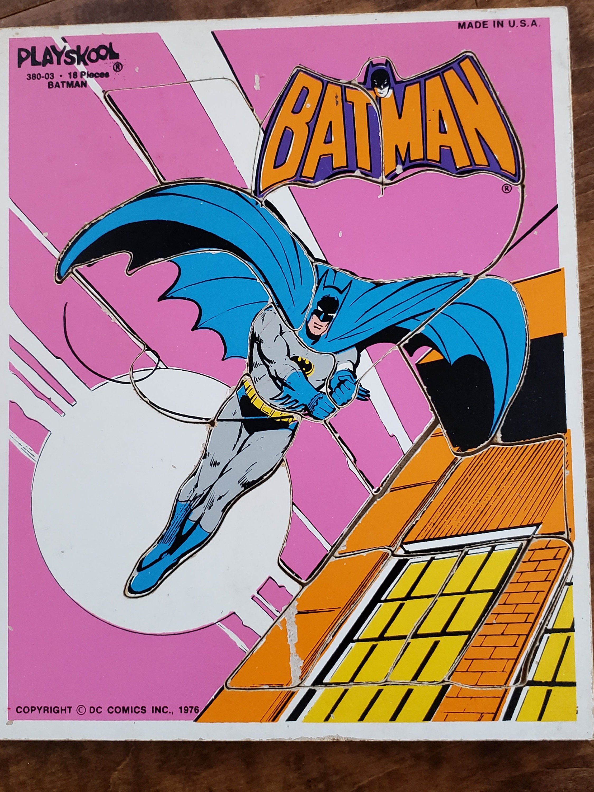 Vintage Playskool Batman 18 Piece Wooden Tray Puzzle 1976 Gift for