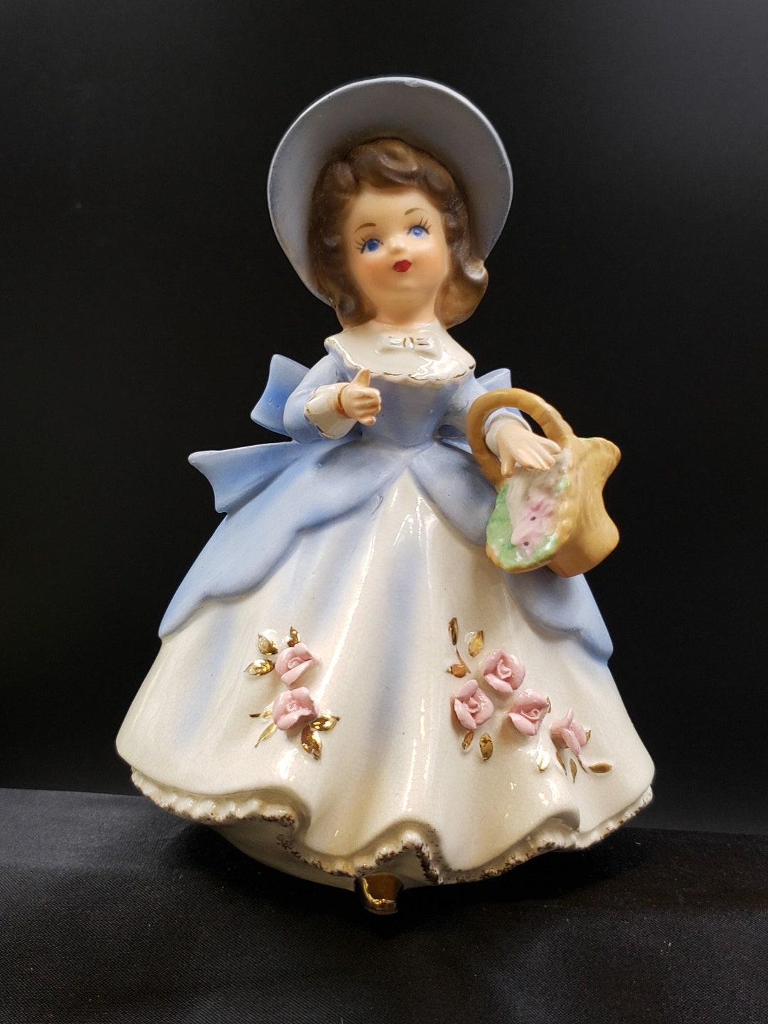 Vintage Trimont Ware Pretty Girl With a Flower Basket in a Blue Dress ...