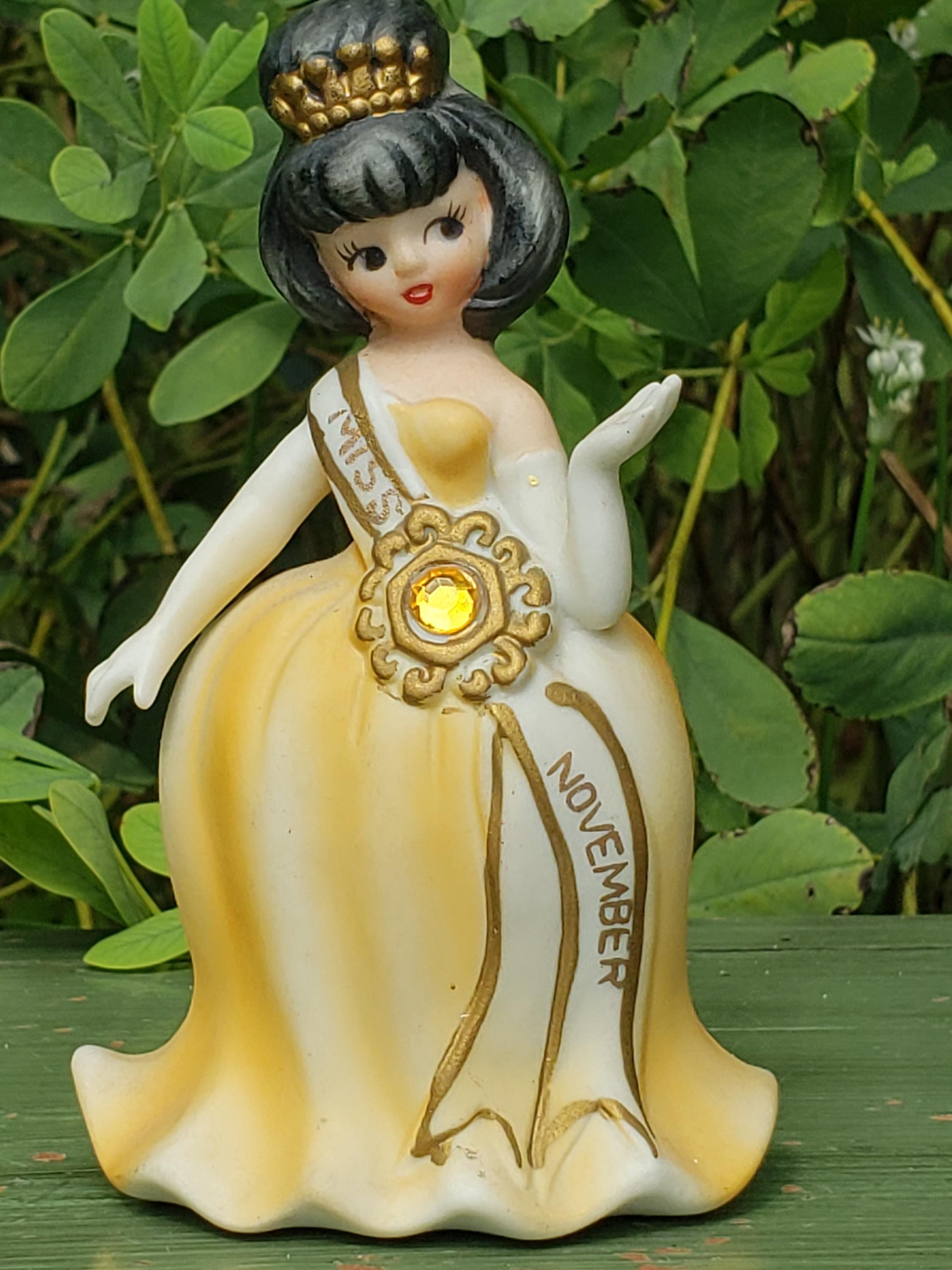 Vintage Lefton Miss November Birthday Figurine With Crown and