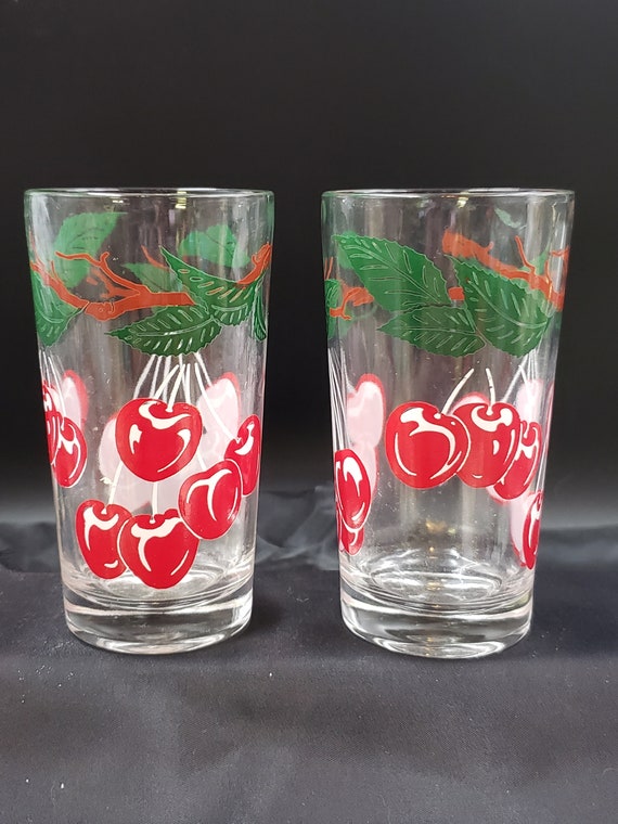 Retro Vintage Tall Cherry Juice Glasses Set of 2 Swanky Swig Juice Glasses  for Vintage Retro Kitchsy Cherry Red Kitchen Decor - Etsy