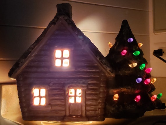 Trim'n Glo Lighted Ceramic Mountain Tree House by Marcia Ceramics