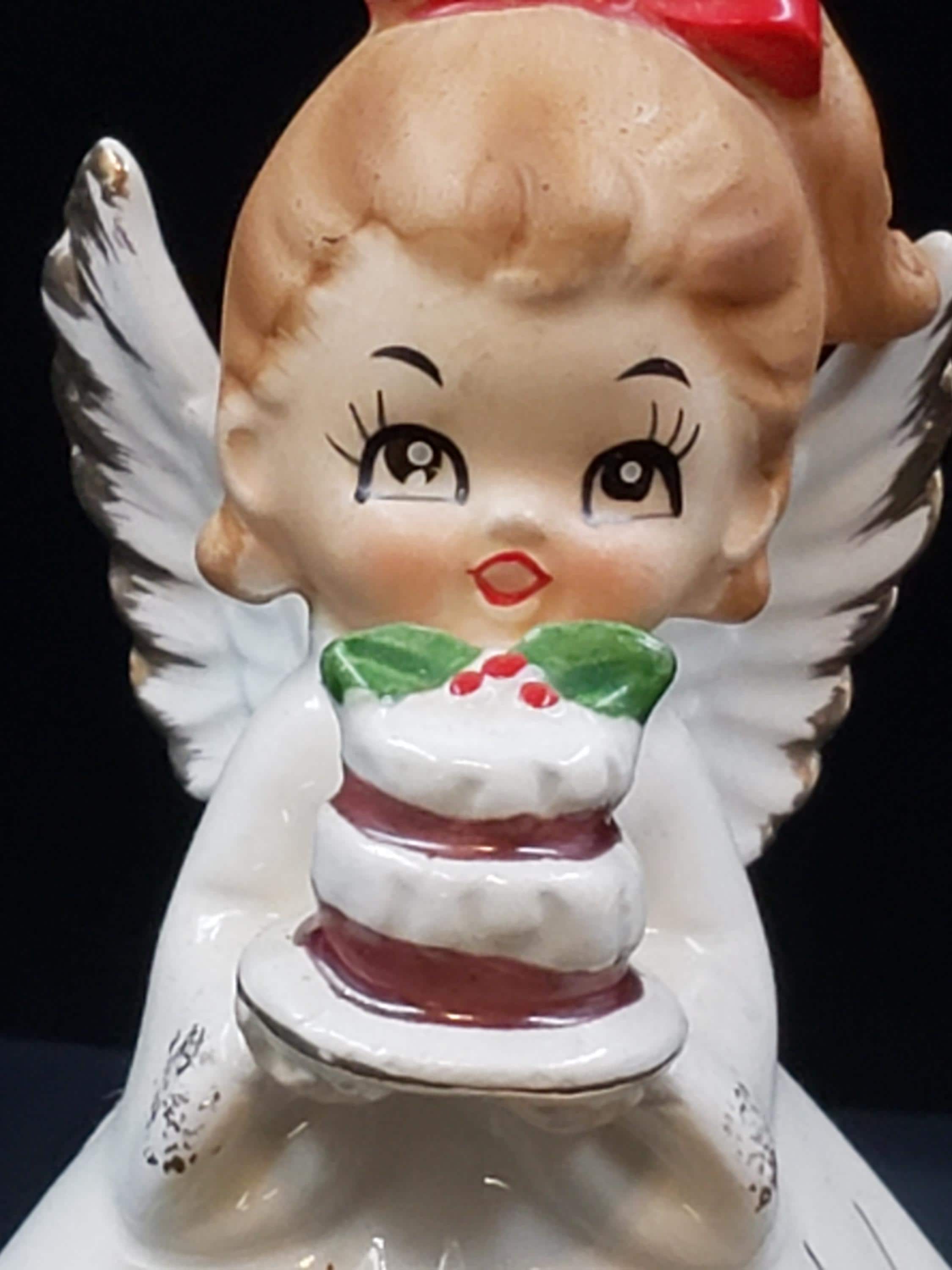 Vintage Josef Originals Christmas Angel Figurine With Cake Gift