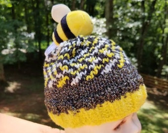 Bumblebee hat, baby/toddler in black, yellow and white.