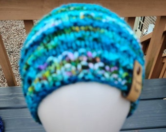 Hand knit ladies and girls beanie in fine merino wool