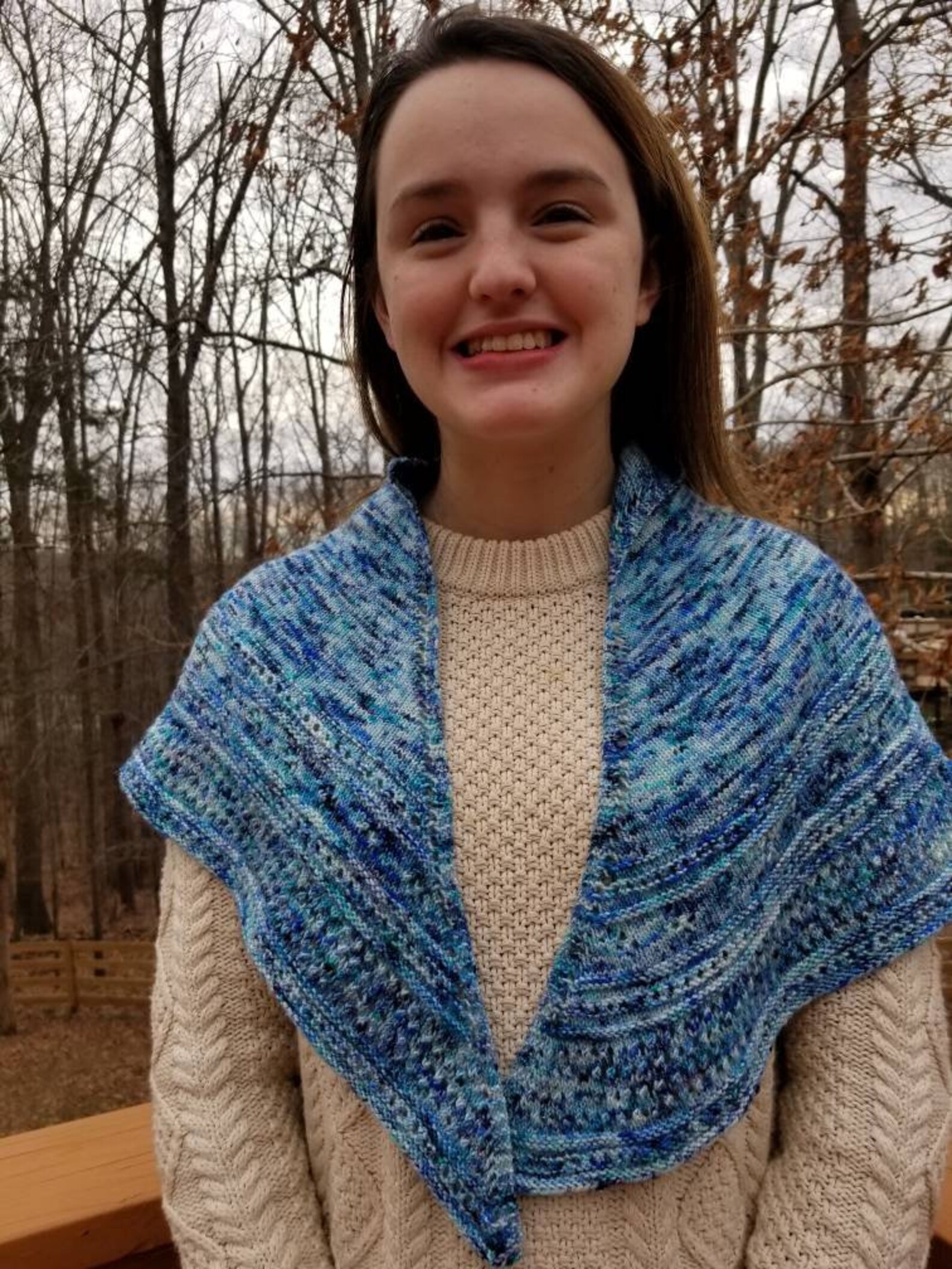 Hand Knit Shawl in Variegated Shades of Sparkly Blue. Etsy