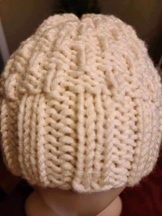 Hand Knit Wide Brim Textured Beanie for 