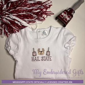 Personalized Embroidered Mississippi State Infant Body Suit with Ruffled Sleeves/ Mississippi State Custom Body Suit