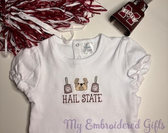Personalized Embroidered Mississippi State Infant Body Suit with Ruffled Sleeves/ Mississippi State Custom Body Suit