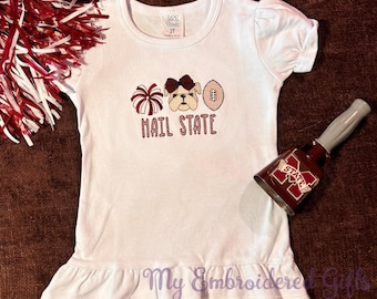 Personalized Embroidered Mississippi State Cheer Football Toddler Shirt/ Mississippi State Custom Shirt / Children's Monogrammed Shirt
