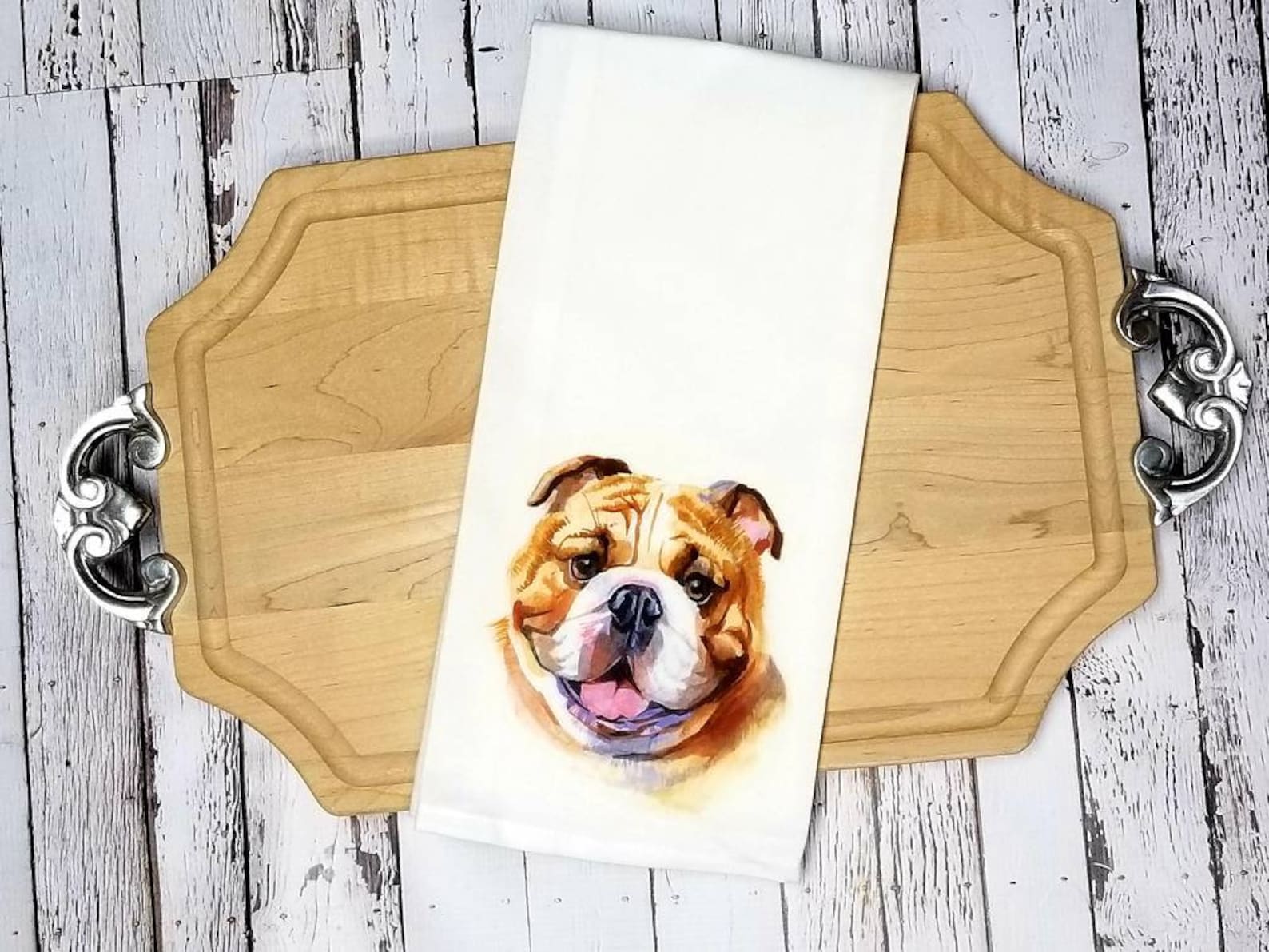 English Bulldog Kitchen Towel Free Shipping Bulldog Towel Etsy