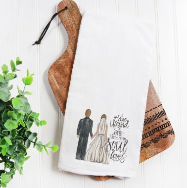 Mr. & Mrs. Mistletoe Wreath Personalized Kitchen Tea Towels