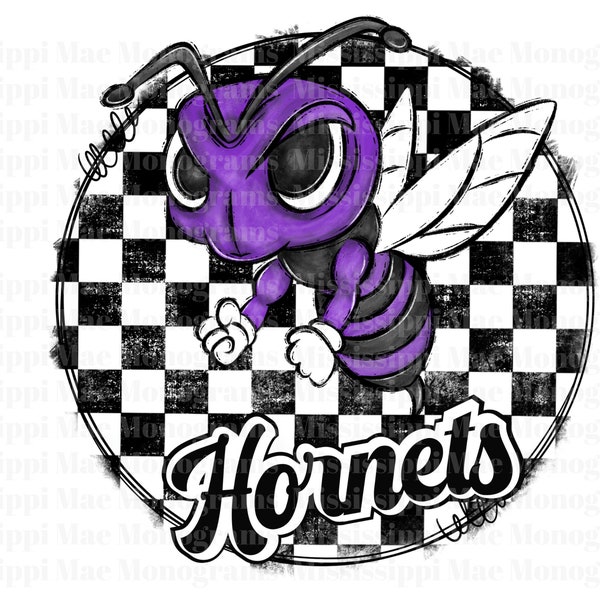 Purple Hornet Mascot PNG, Trendy School Mascot Digital Download, Sublimation Design for Shirts