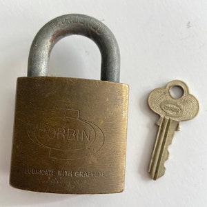 Antieke P & F Corbin New Britain Connecticut CT USA Messing Hangslot Key Set - 1920s / 1930s Lock