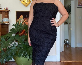 Black Floral Embroidered Lace Dress - Women’s Size 12 - Nordstrom Evening & Cocktail Formal Special Occasion Gown Thrifted Clothing
