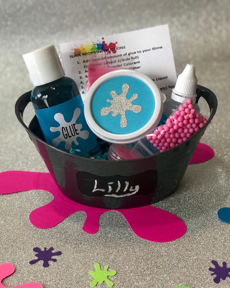 Diy Slime Station Birthday Party Slime Party Favor Kit 10 Personalized Slime Kits Party Supplies Paper Party Supplies