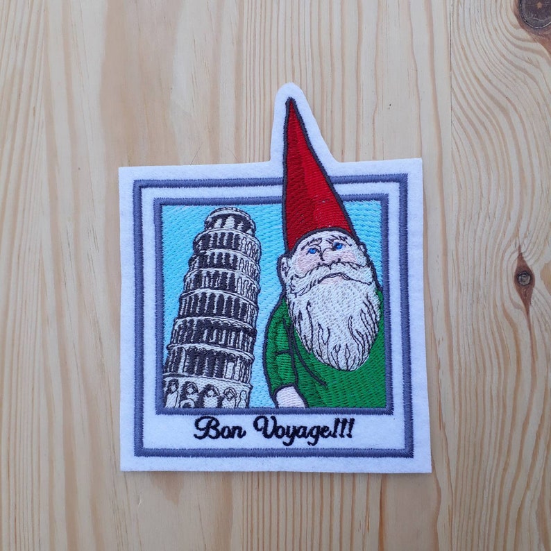 Patch Tribute inspired to Bon Voyage Garden gnome Photography Tower of Pisa Amélie Poulain Leaning Tower Hard times for dreamers image 1