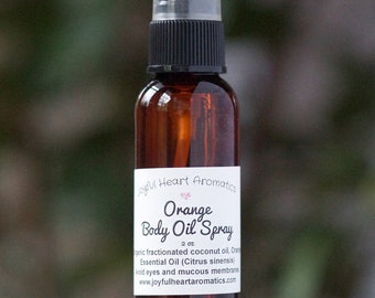 Orange Body Oil Spray, Essential Oil, Organic Coconut  Moisturizer, Uplifting,  Gift for Her, Certified Aromatherapist