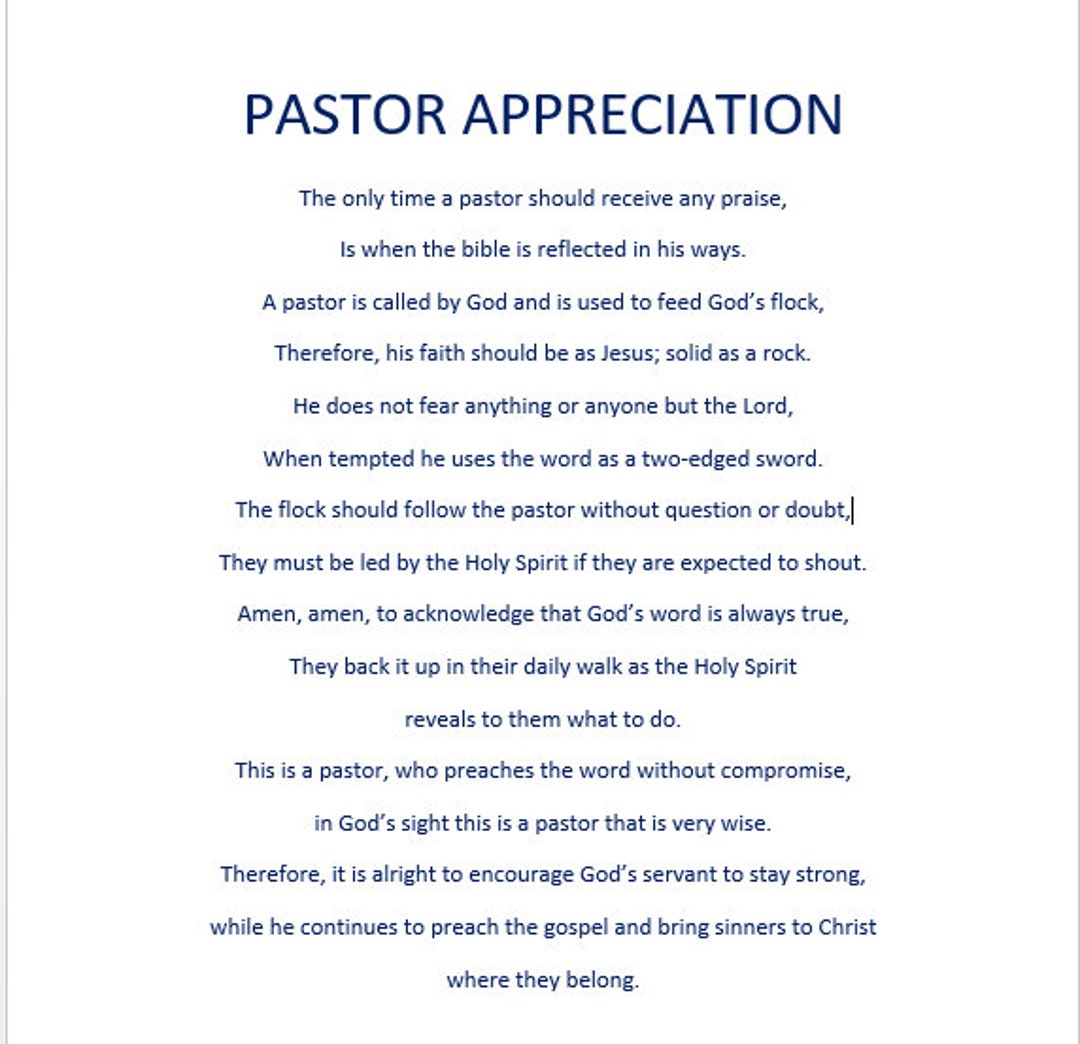 Pastor Appreciation Digital Download Poem Etsy Australia