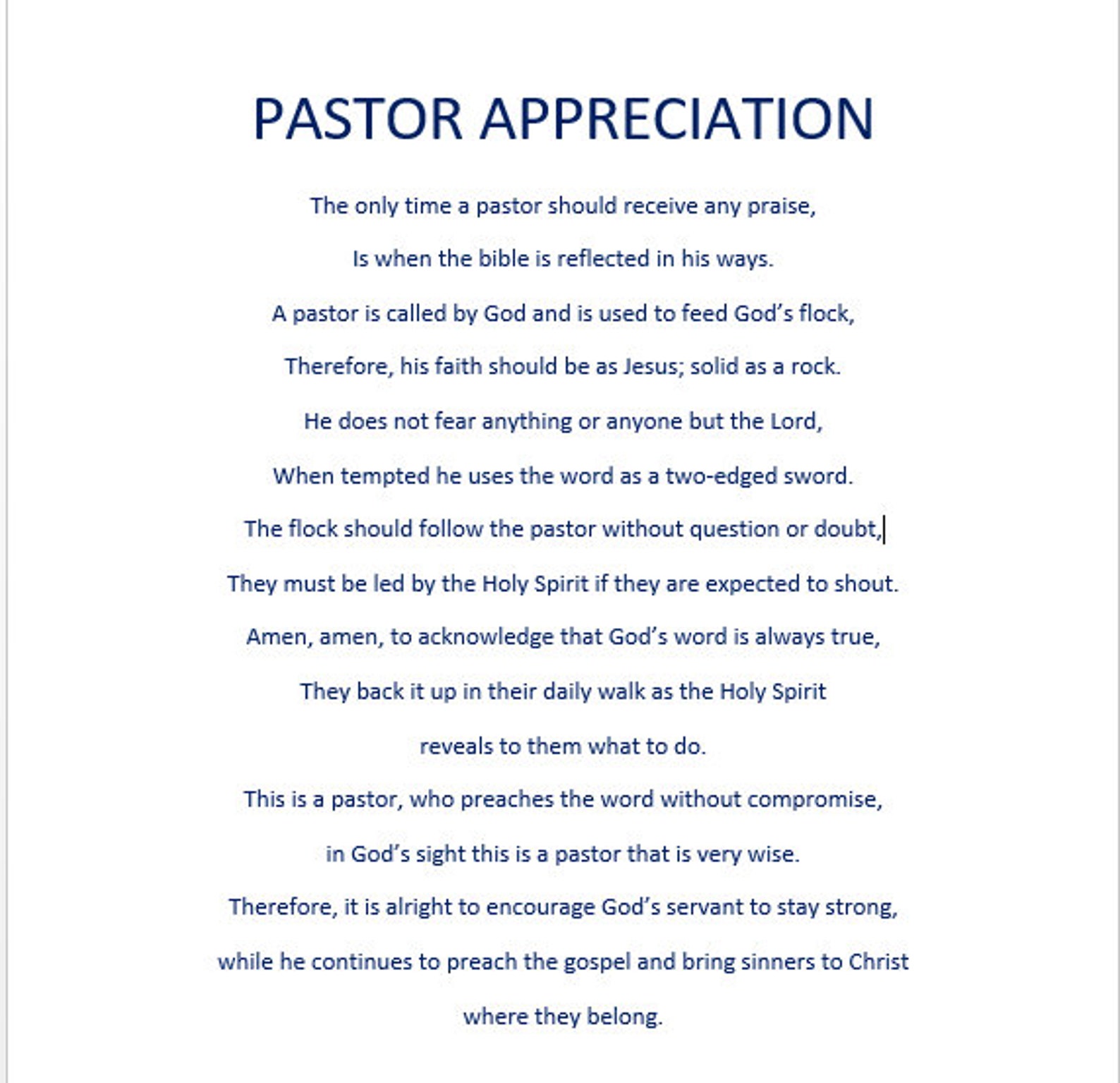 Pastor Appreciation Digital Download Poem Etsy