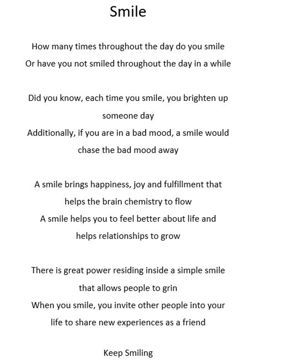 Smile Digital Download Poem Etsy