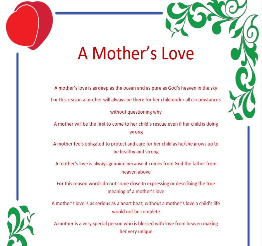 A Mother's Love Digital Download Poem Etsy