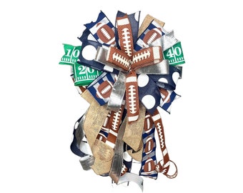 Navy White and Silver Football Themed Bow, Home Team Decor, Fall Porch Decoration, Thanksgiving Gift