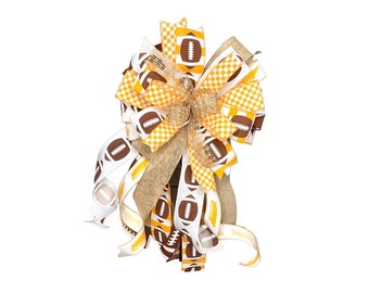 Orange and White College Football Themed Bow, Sports Fan Decor, Orange and White Team Colors, Fall Porch Decoration