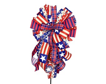 Patriotic Bow for Wreath Lantern Mailbox with Stars and Stripes, July 4th Decoration, Memorial Day Decor, Military Gift, Summer Porch Decor