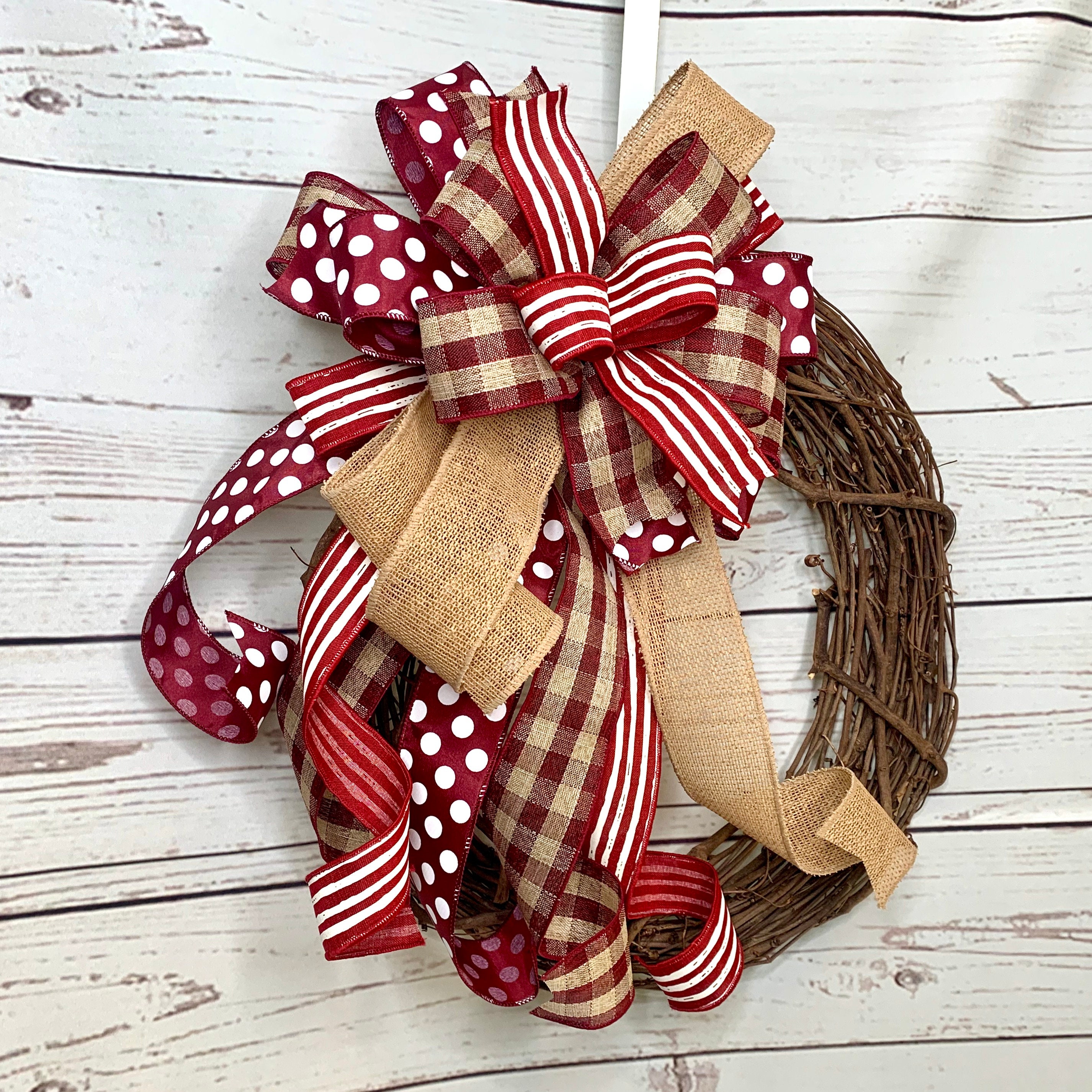 Rustic Burlap Burgundy Wreath Bow Rustic Farmhouse Style | Etsy